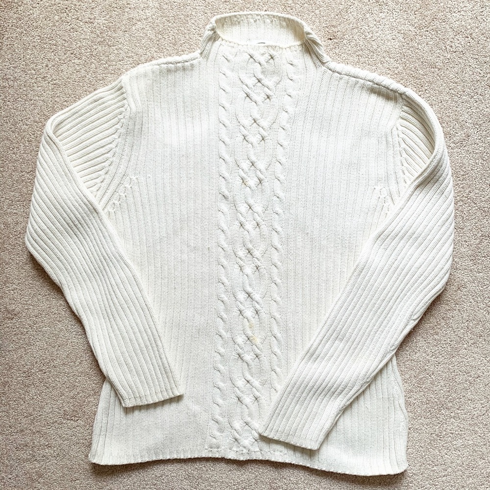 Ivory mock-neck cable knit sweater - Picture 1 of 7